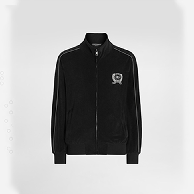 dolce & gabbana black terry fabric stand collar zip‑up track jacket